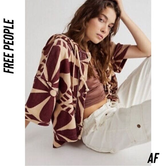 FREE PEOPLE TERRI CARDI HOODIE WINE TAN NEW SMALL - Picture 1 of 8